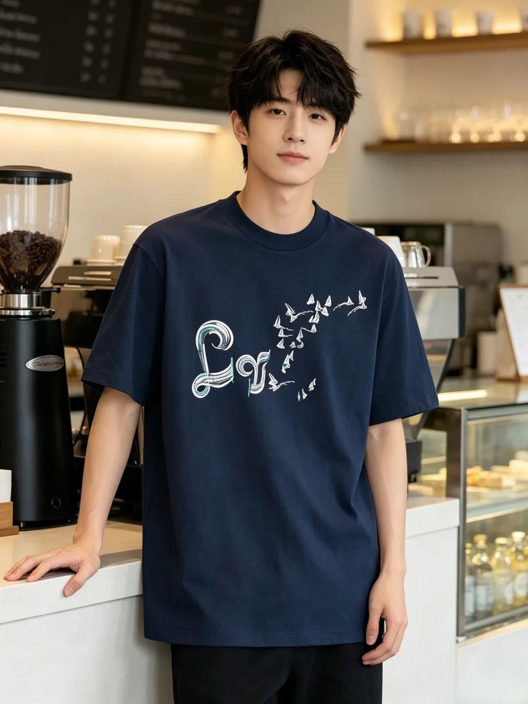 Louis Vuitton/Louis Vuitton gradient color thread sailboat and bird embroidery short sleeves